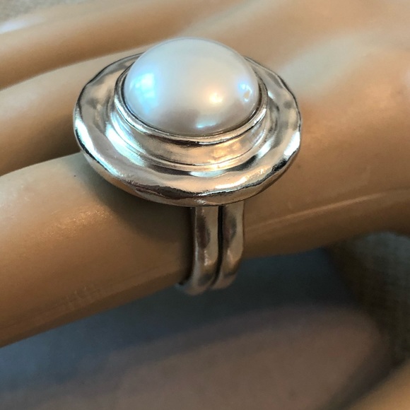 Silpada .925 Sterling Pearl Statement Ring Size 8 - Picture 2 of 6